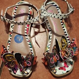 Betsey Johnson White Kids Sandals with Multicolor Butterfly Embellishments